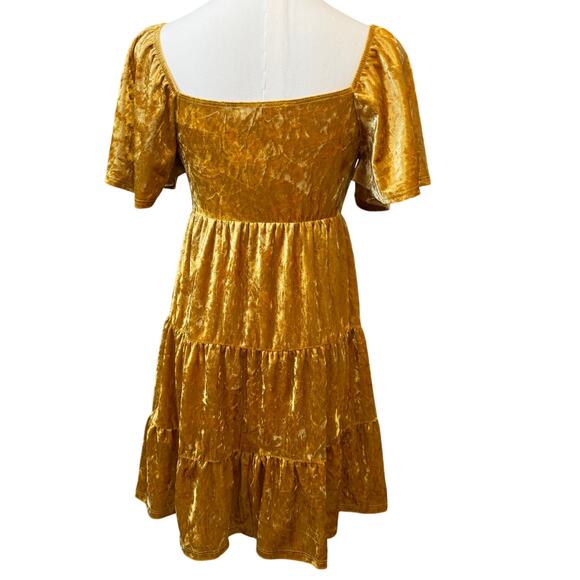 NWT ALL In FAVOR NORDSTROM Gold Flutter Sleeve Crushed Velvet Mini Dress Size XS - Picture 5 of 7